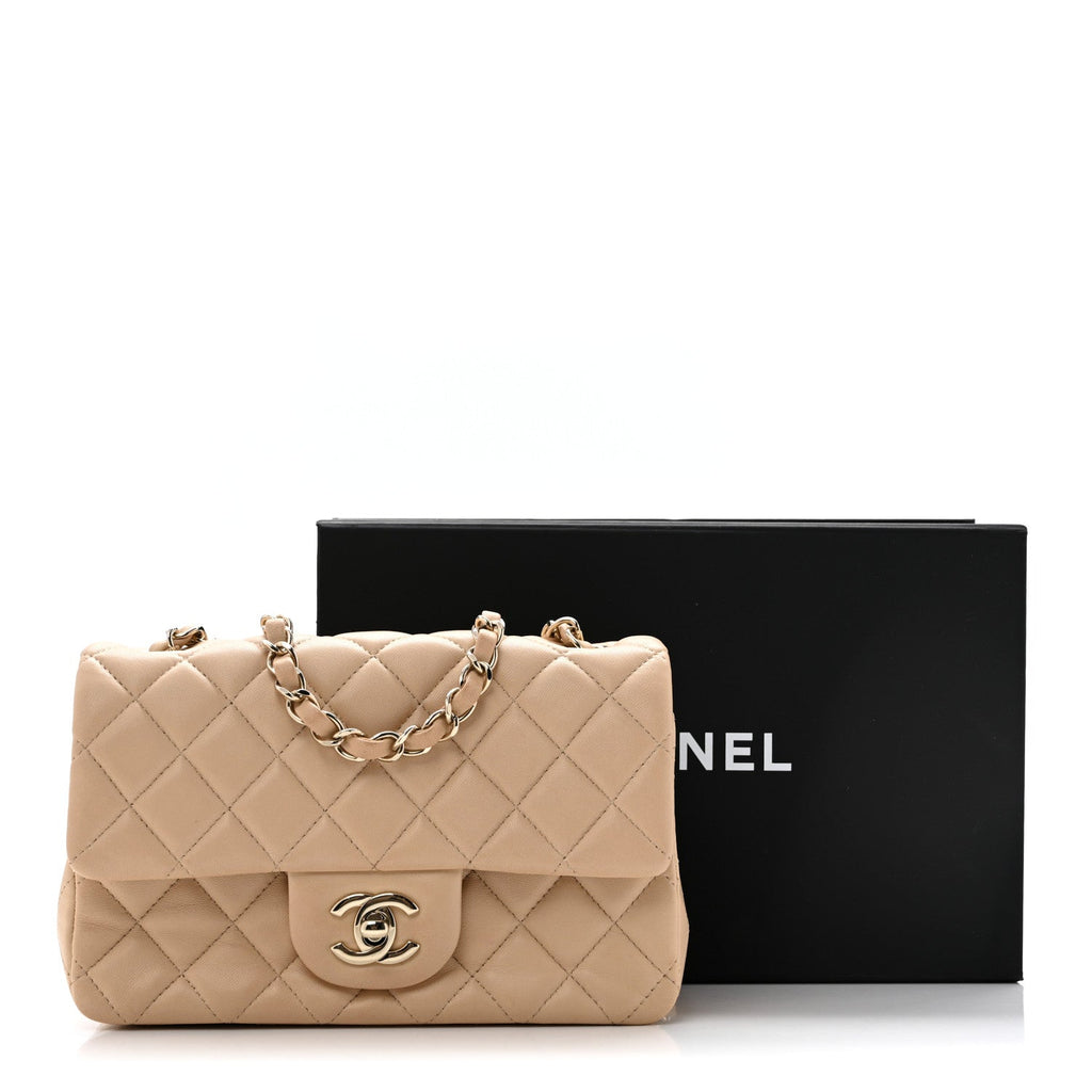 Lambskin Quilted Mini Rectangular Flap Beige