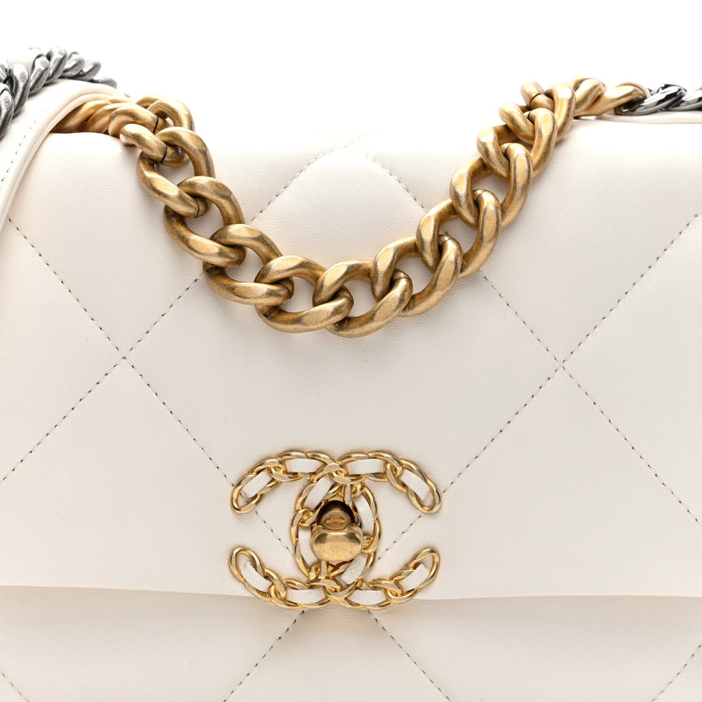 Goatskin Quilted Medium Chanel 19 Flap White