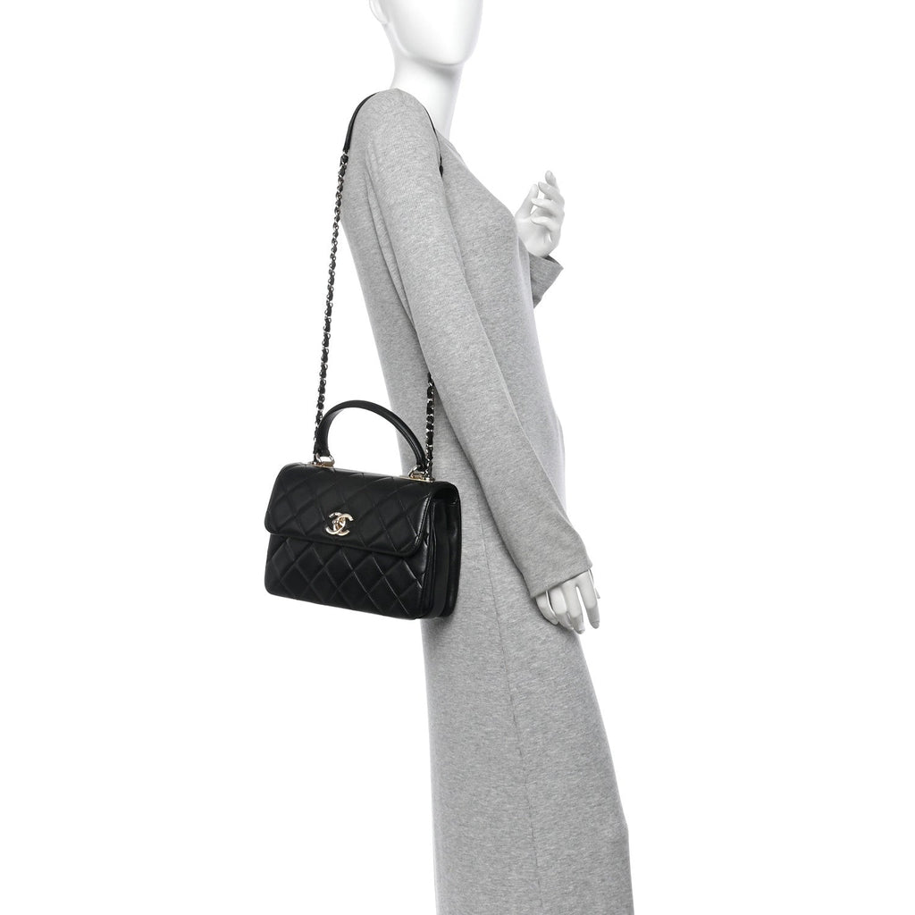 Lambskin Quilted Small Trendy CC Dual Handle Flap Bag Black