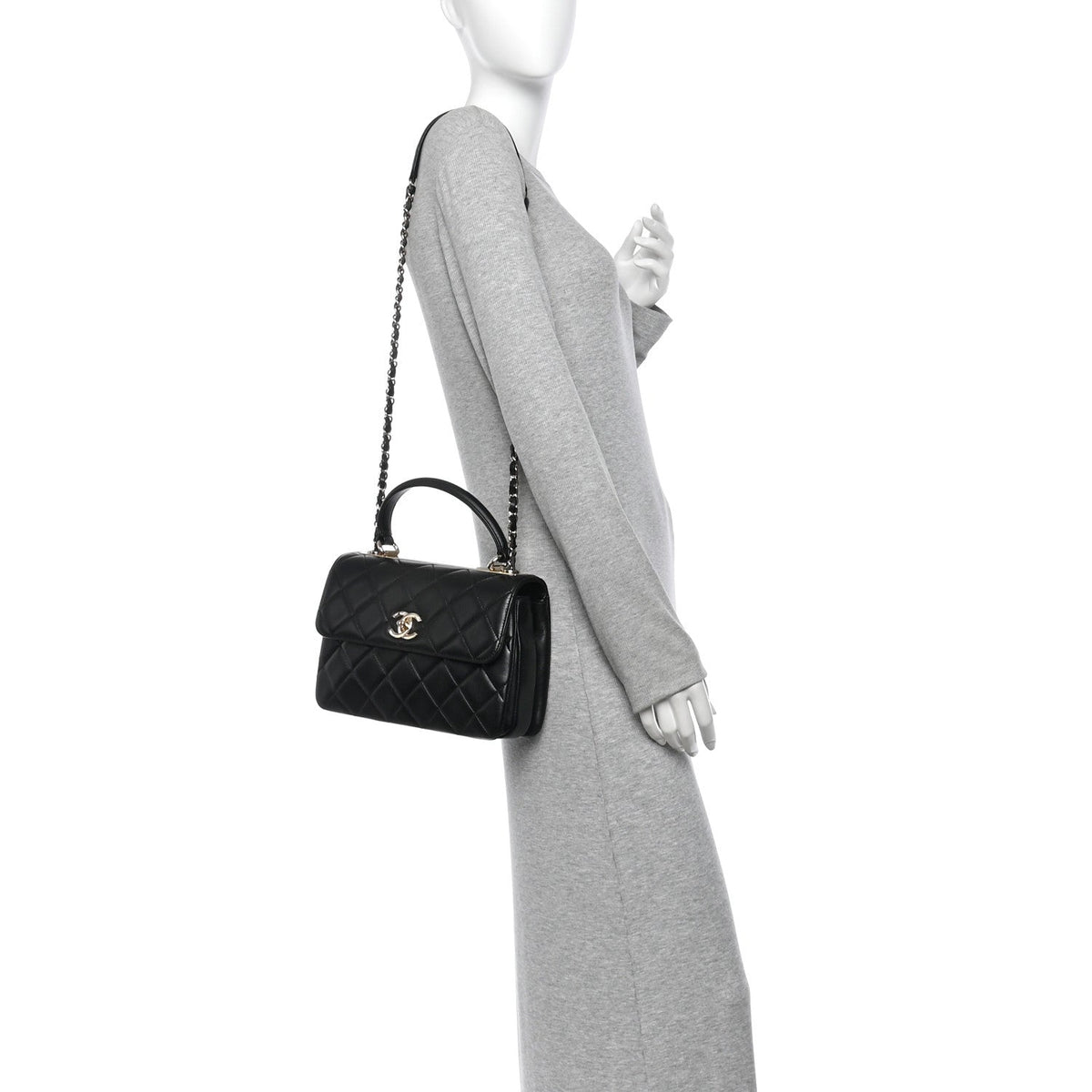 Lambskin Quilted Small Trendy CC Dual Handle Flap Bag Black