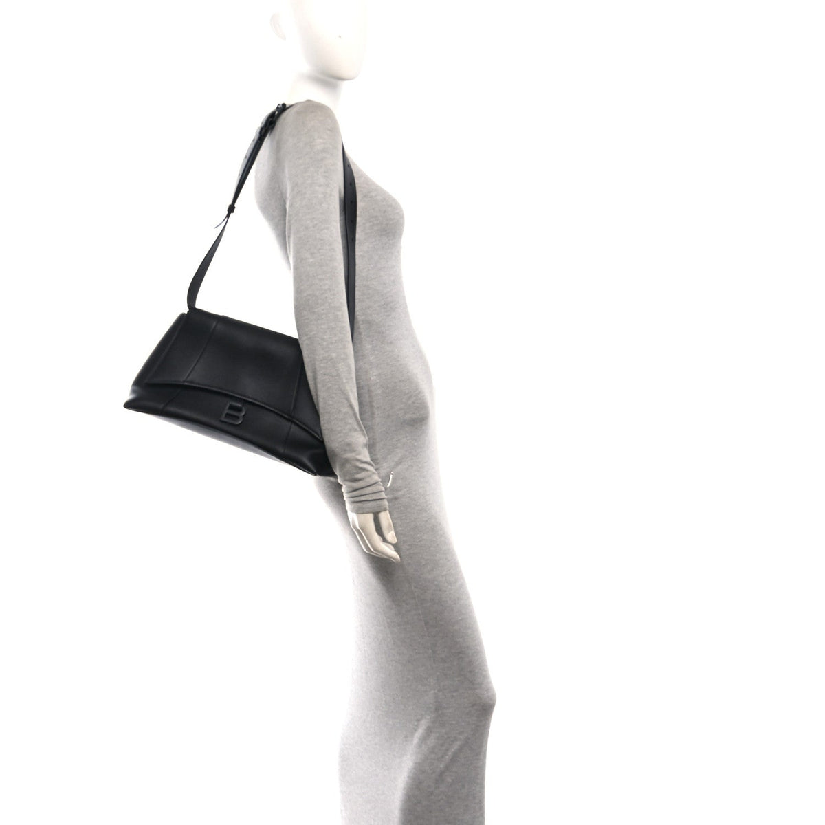 Grained Calfskin Monochrome M Downtown Shoulder Bag Black