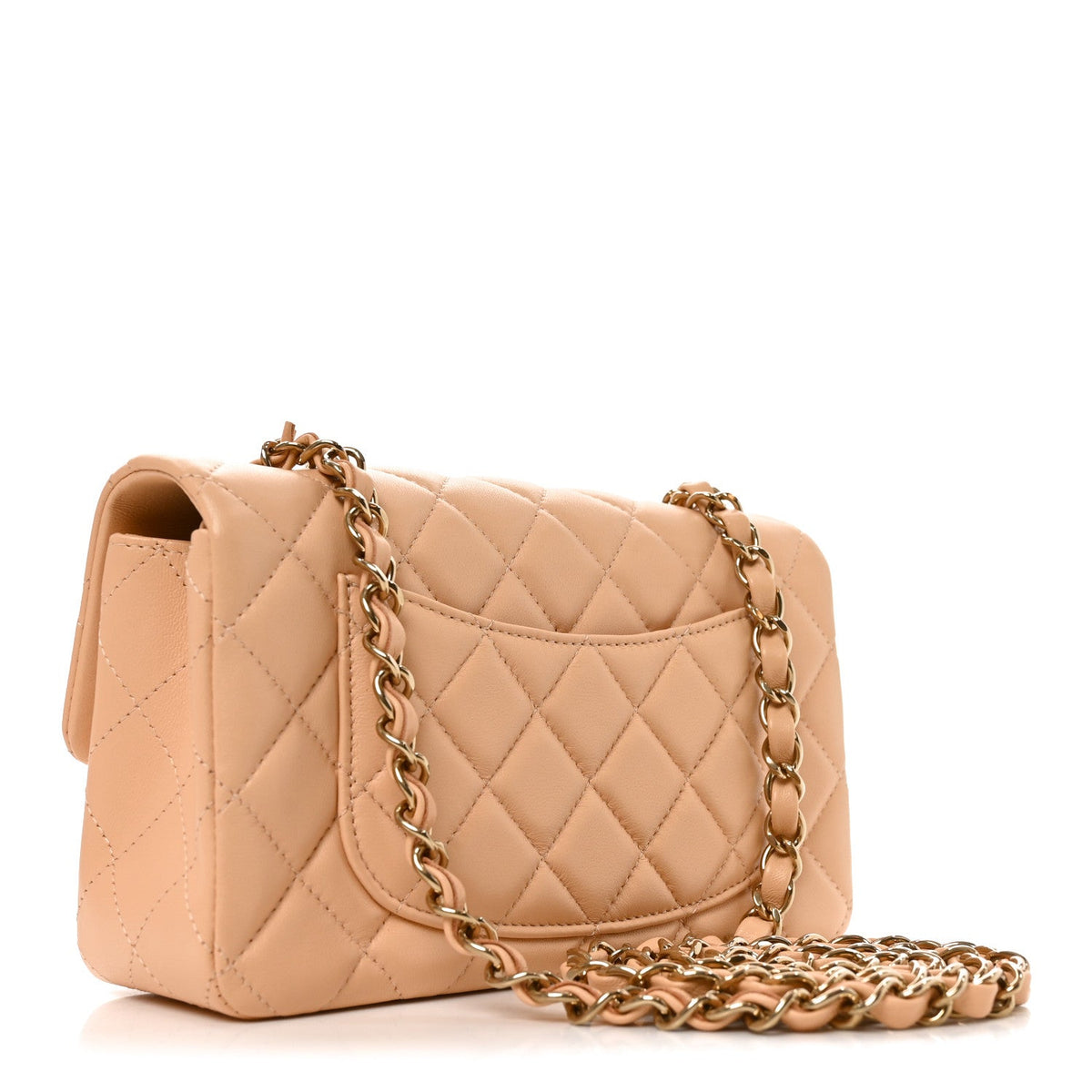 Lambskin Quilted Mini Rectangular Flap Beige