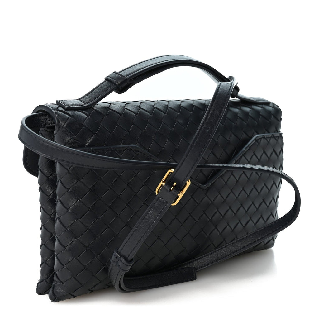 Nappa Intrecciato Knot Lock Top Handle Crossbody Bag Midnight