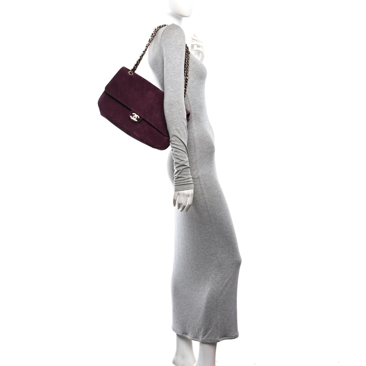 Suede Calfskin Small Souplissimo Maxi Flap Burgundy