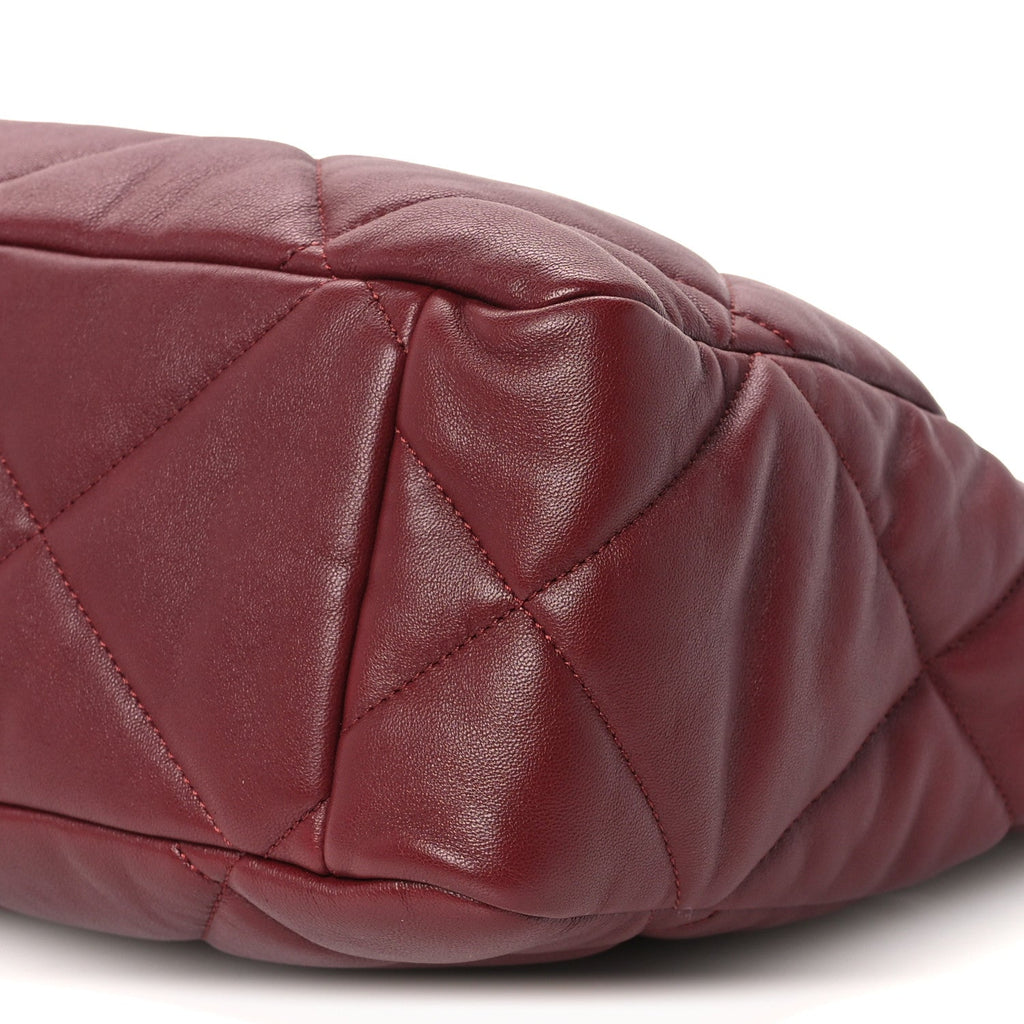 Lambskin Quilted Chanel 19 East West Shopping Bag Dark Brown