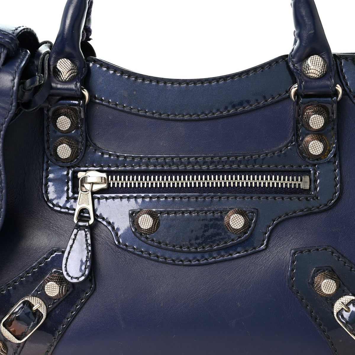 Smooth Calfskin Metallic Patent Giant 12 Silver Hardware Mini City Ultraviolet