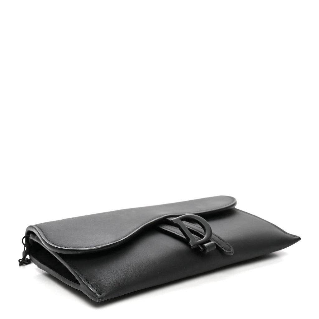 Ultra Matte Calfskin Saddle Chain Wallet Pouch Black