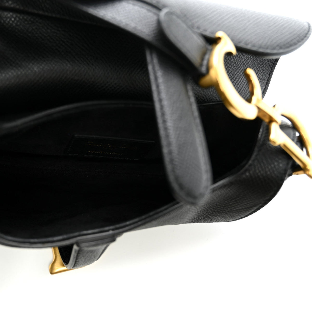 Grained Calfskin Mini Saddle Bag Black