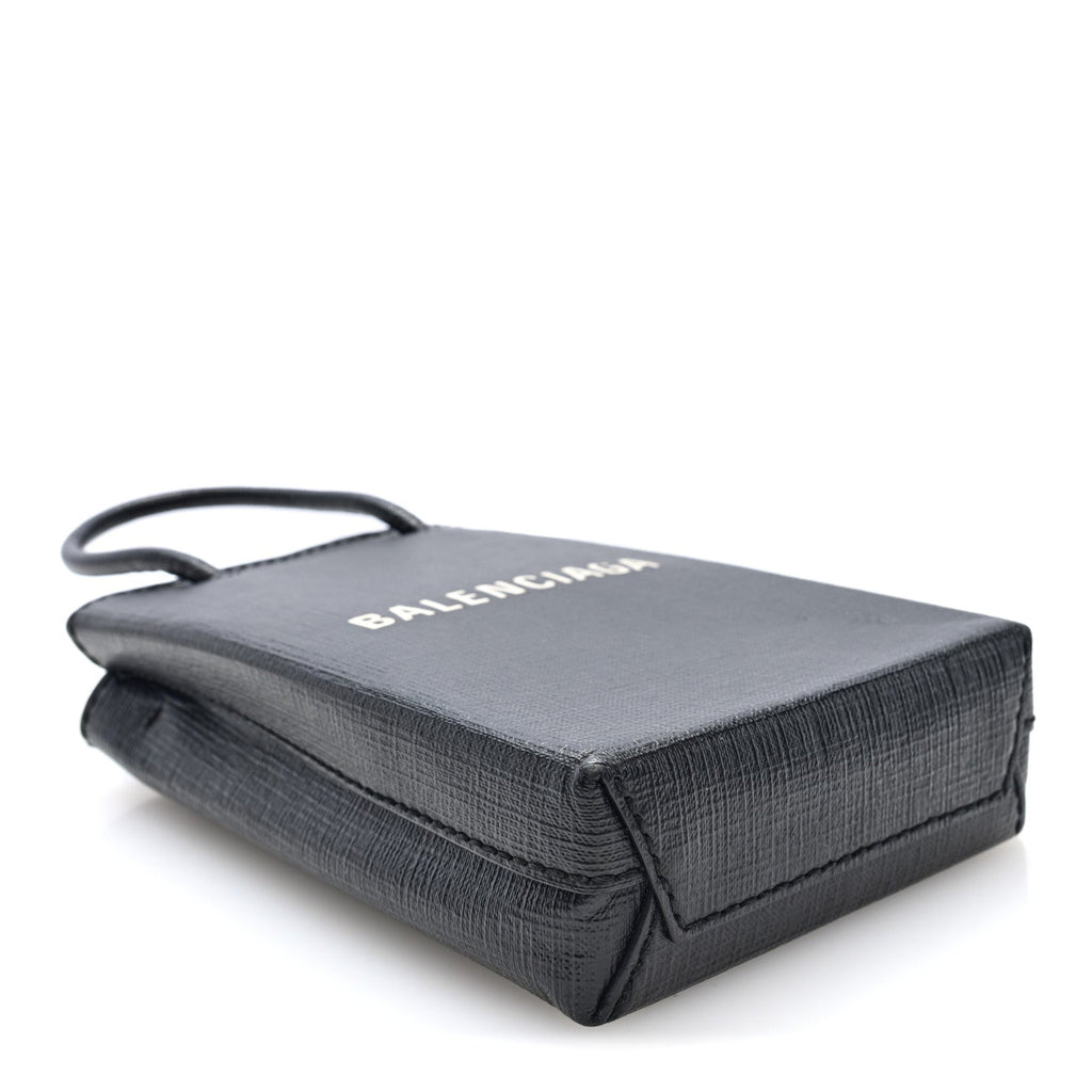 Squared Calfskin Logo Shopping Phone Holder Bag Black