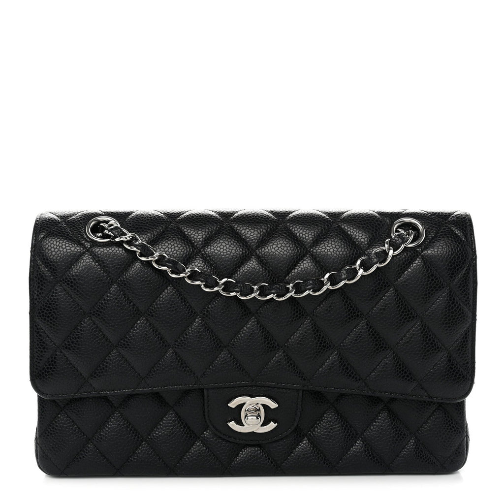 Caviar Quilted Medium Double Flap Black