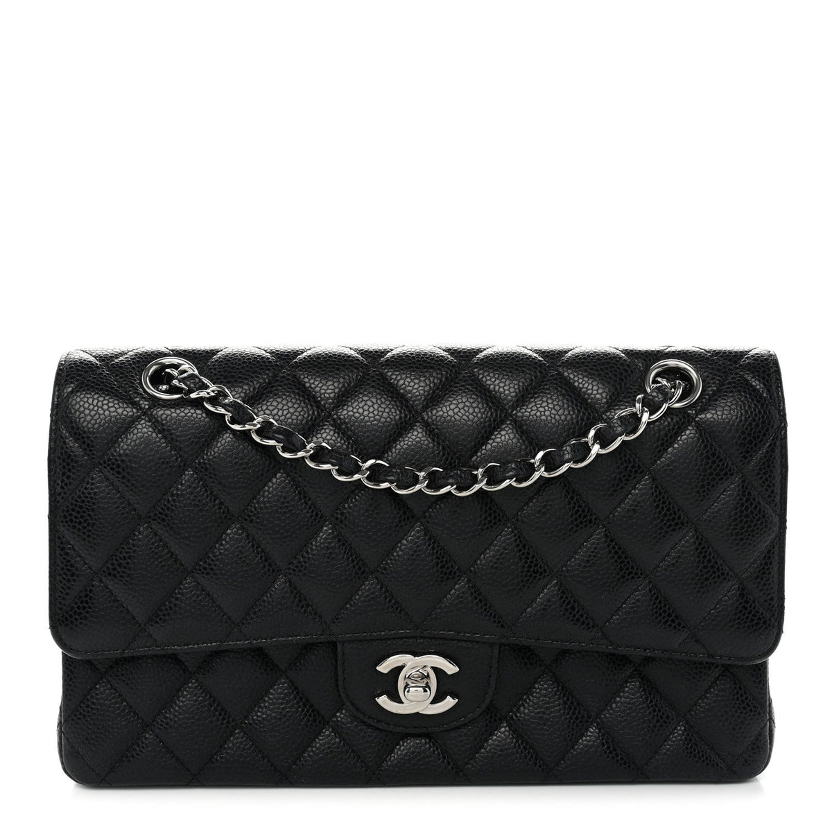 Caviar Quilted Medium Double Flap Black