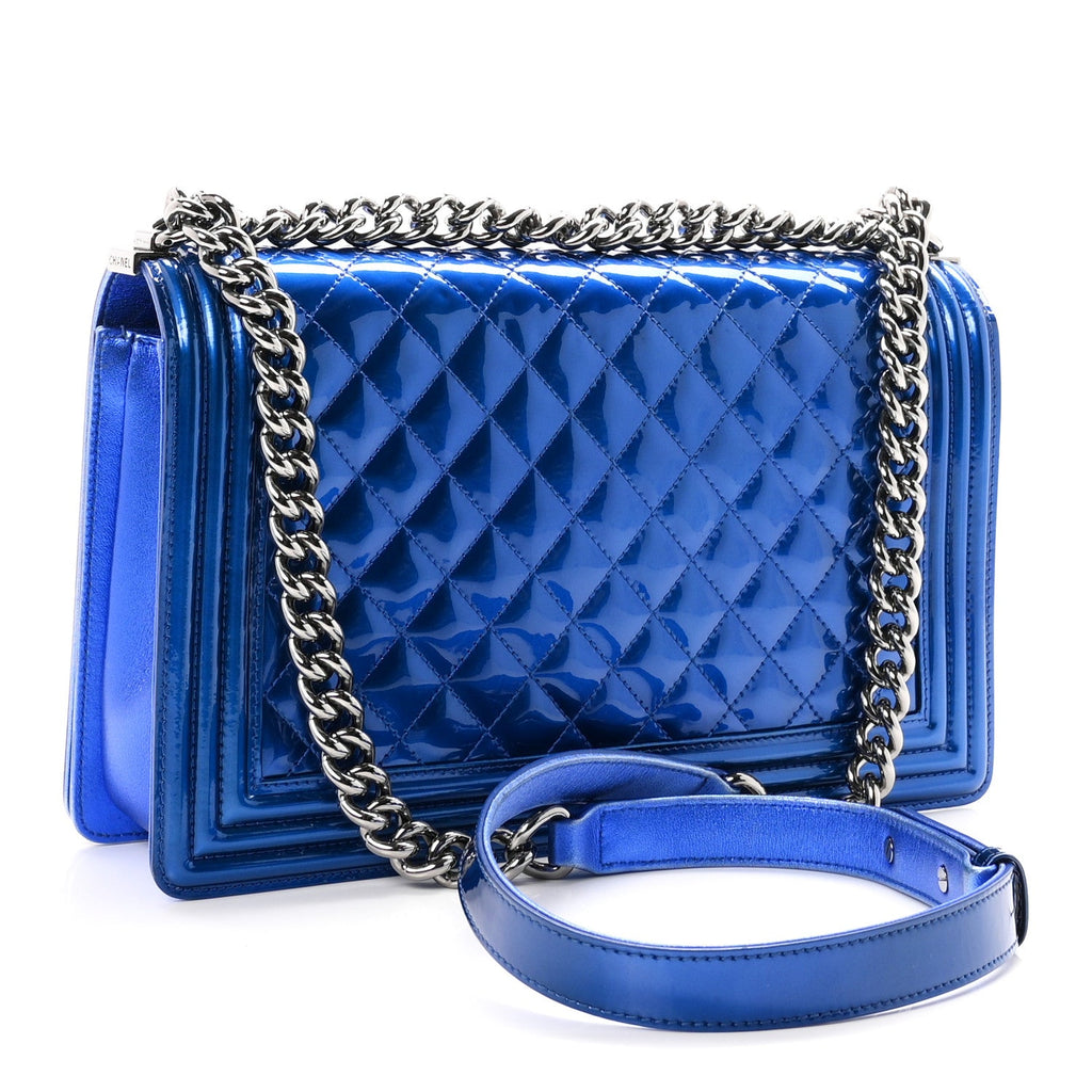 Metallic Patent Quilted New Medium Boy Flap Blue