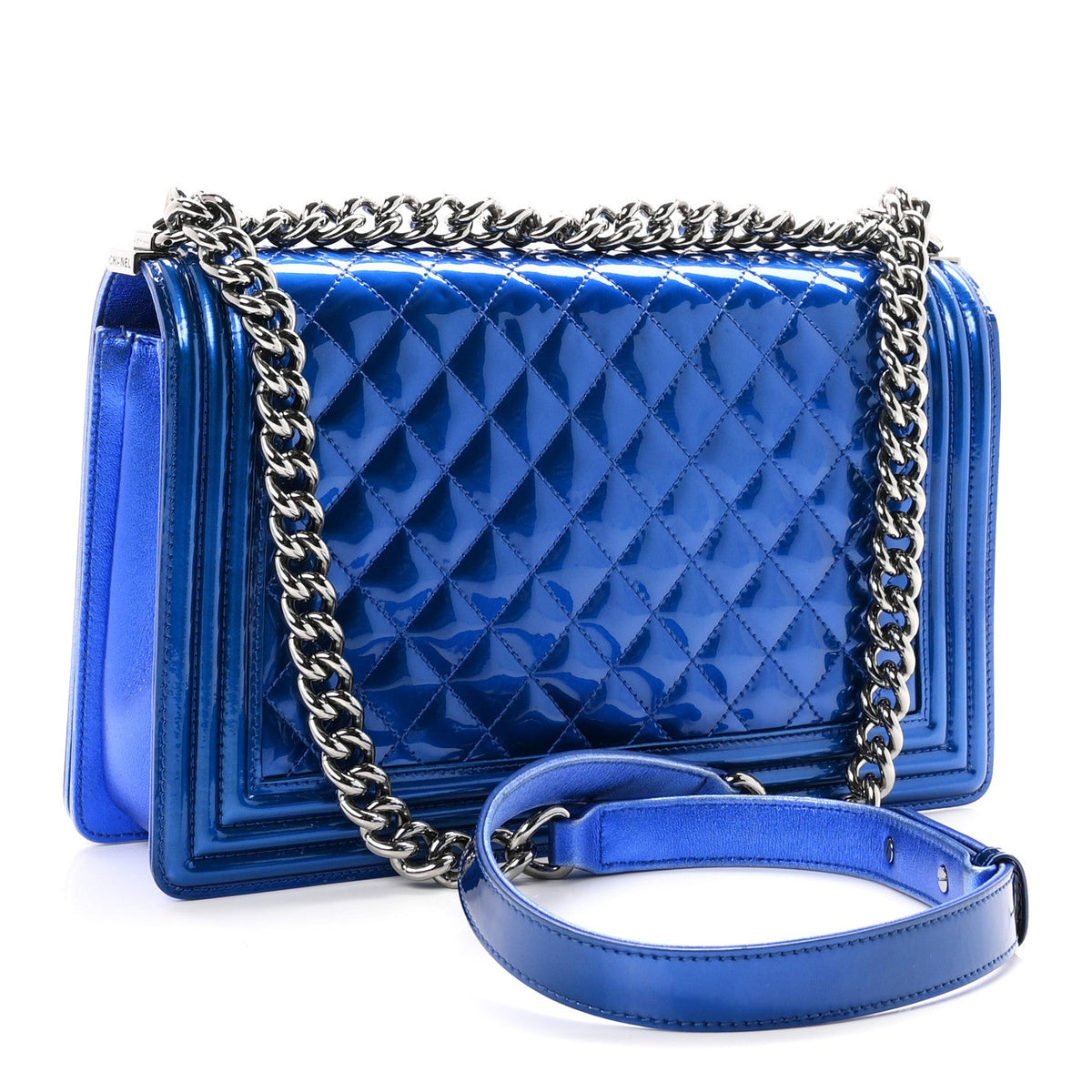 Metallic Patent Quilted New Medium Boy Flap Blue