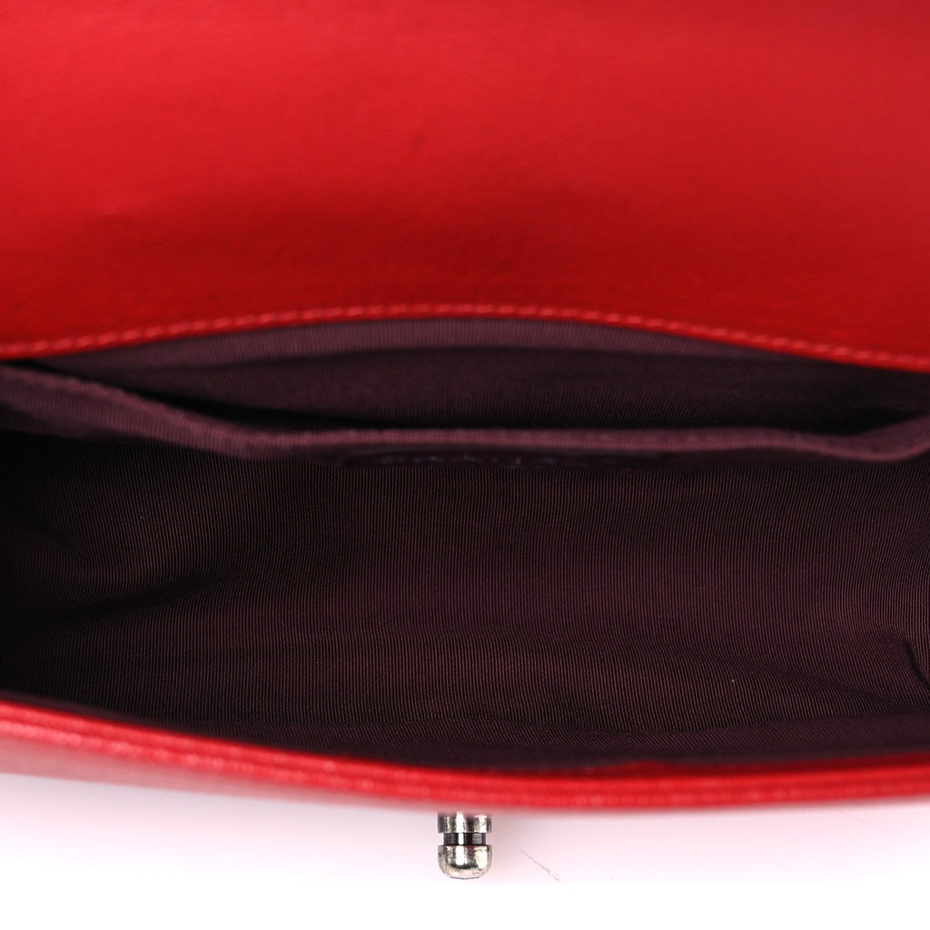 Goatskin Quilted Patent Medium Duo Boy Flap Red