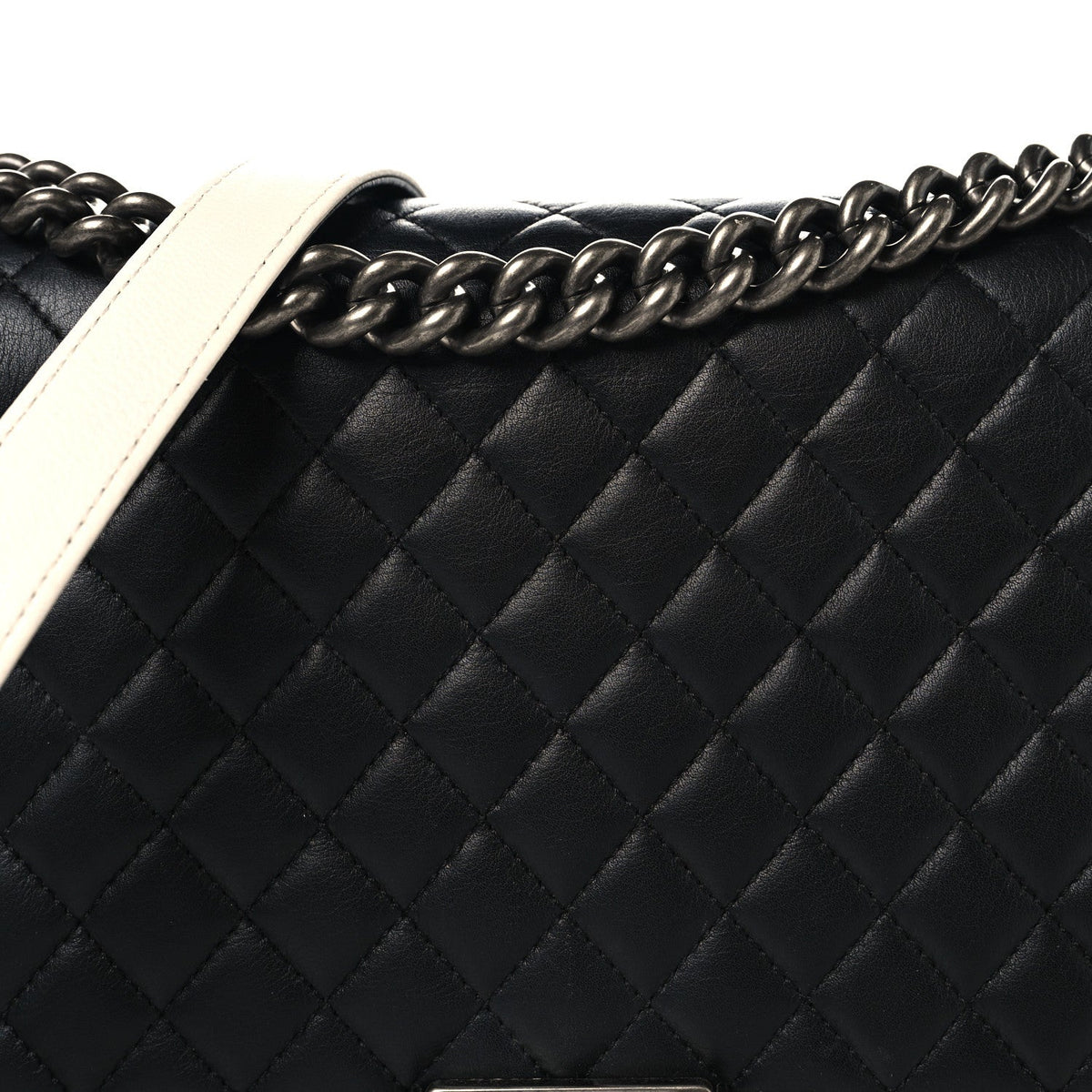 Calfskin Quilted Checkerboard Trim New Medium Boy Flap Black White