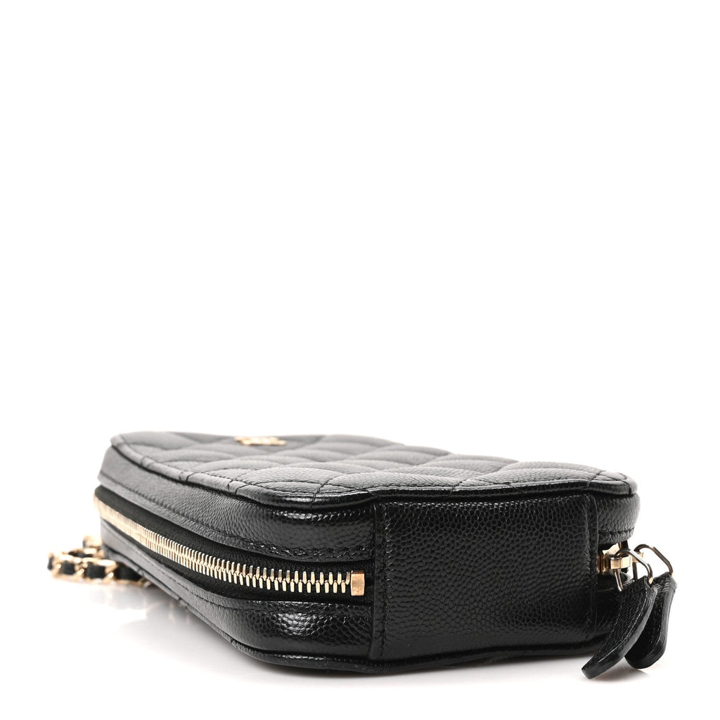 Caviar Quilted Phone Holder Wallet On Chain WOC Black