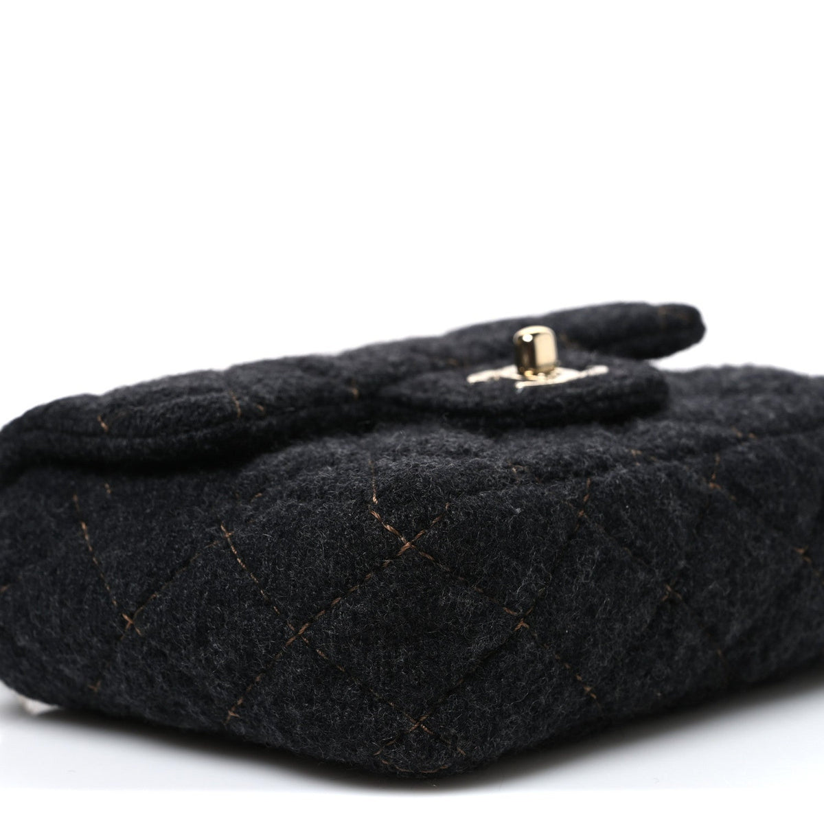 Wool Contrast Stitch Mini Square Flap Charcoal