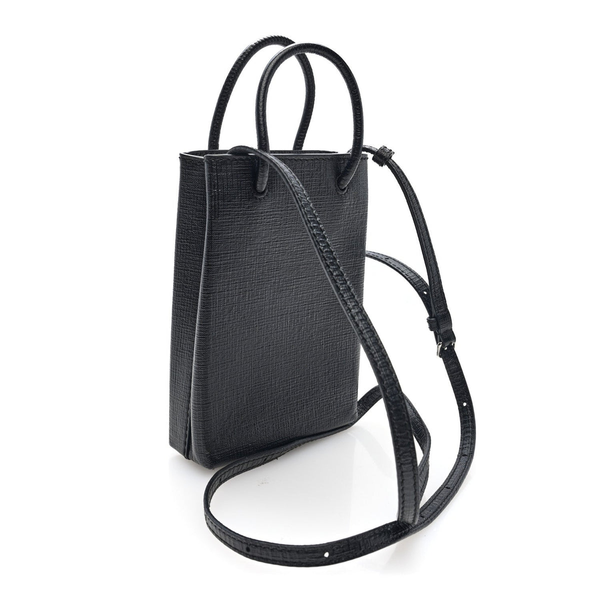 Squared Calfskin Logo Shopping Phone Holder Bag Black
