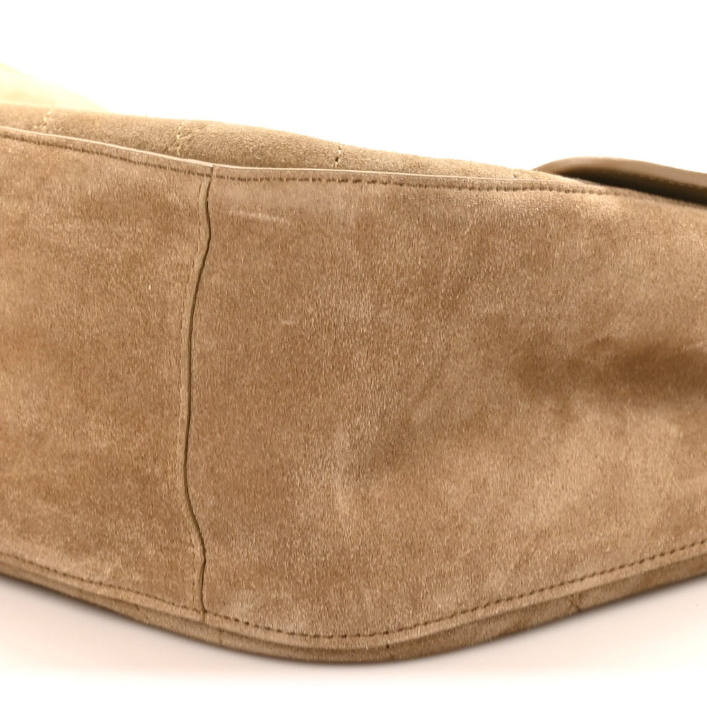 Suede Calfskin Small Souplissimo Maxi Flap Dark Beige