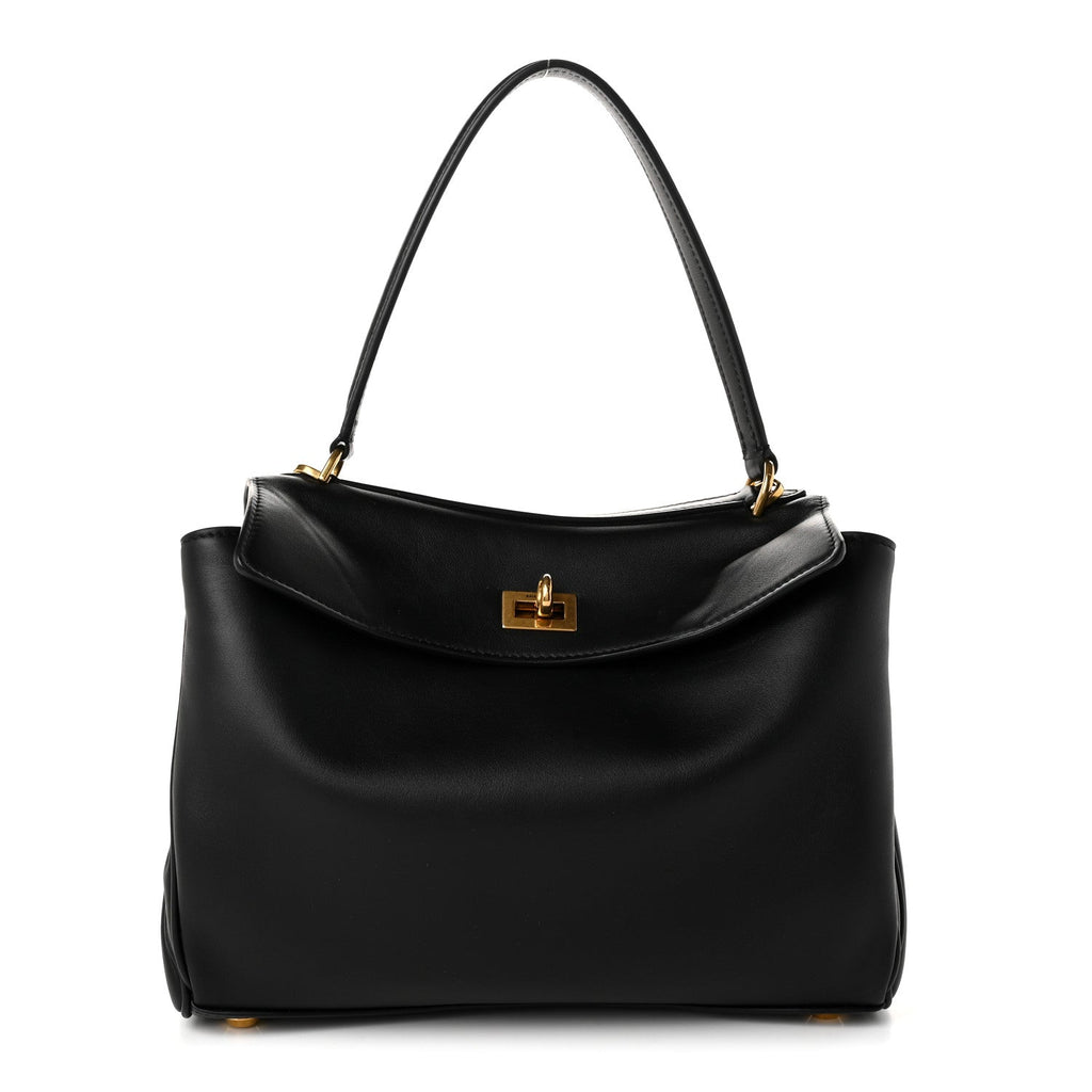 Natural Smooth Calfskin Medium Rodeo Top Handle Handbag Black