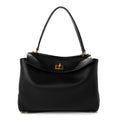 Natural Smooth Calfskin Medium Rodeo Top Handle Handbag Black