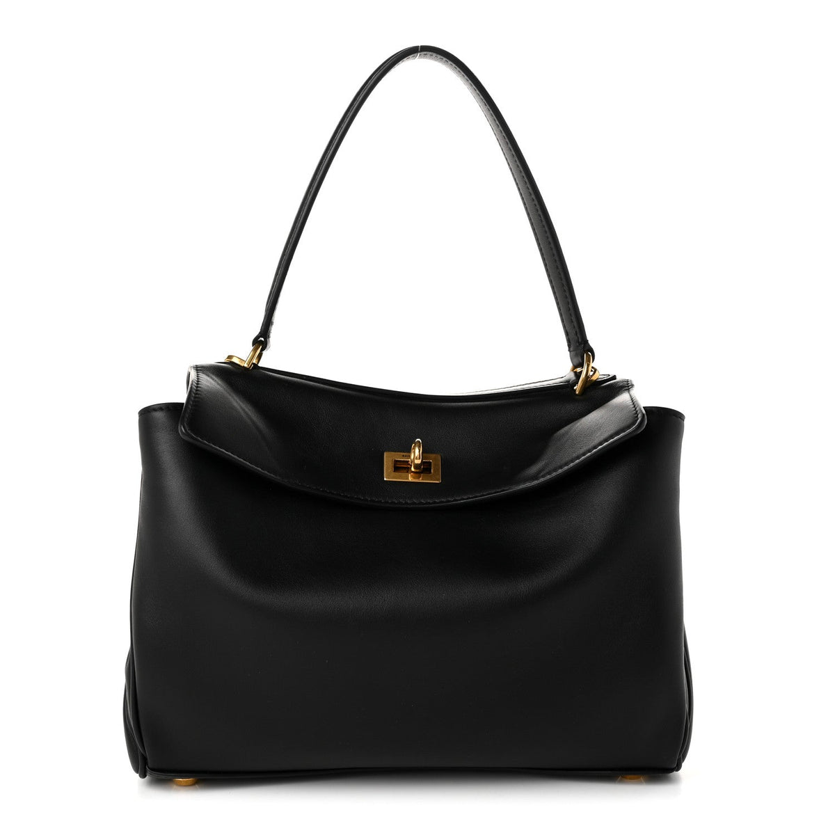 Natural Smooth Calfskin Medium Rodeo Top Handle Handbag Black