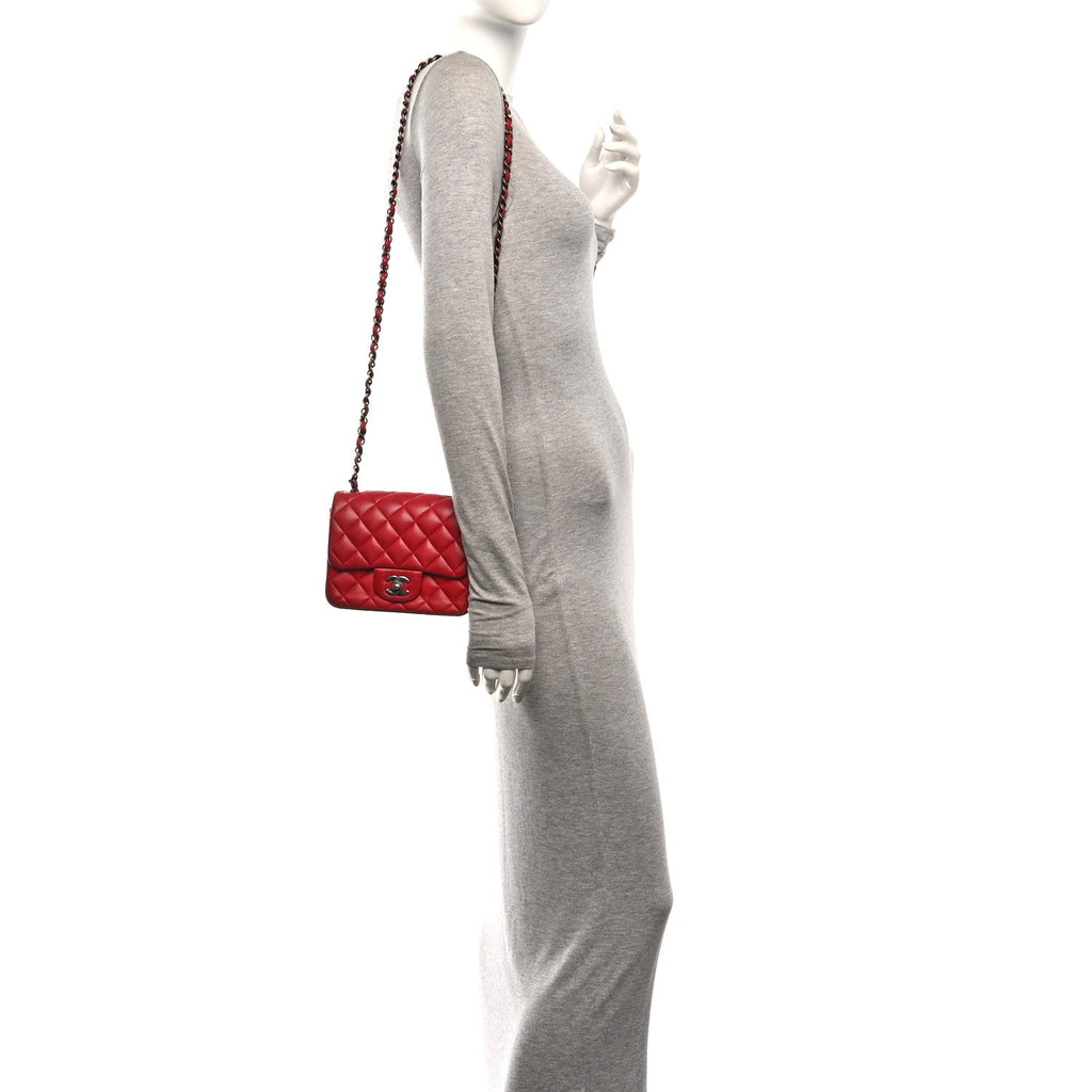 Lambskin Quilted Mini Square Flap Red