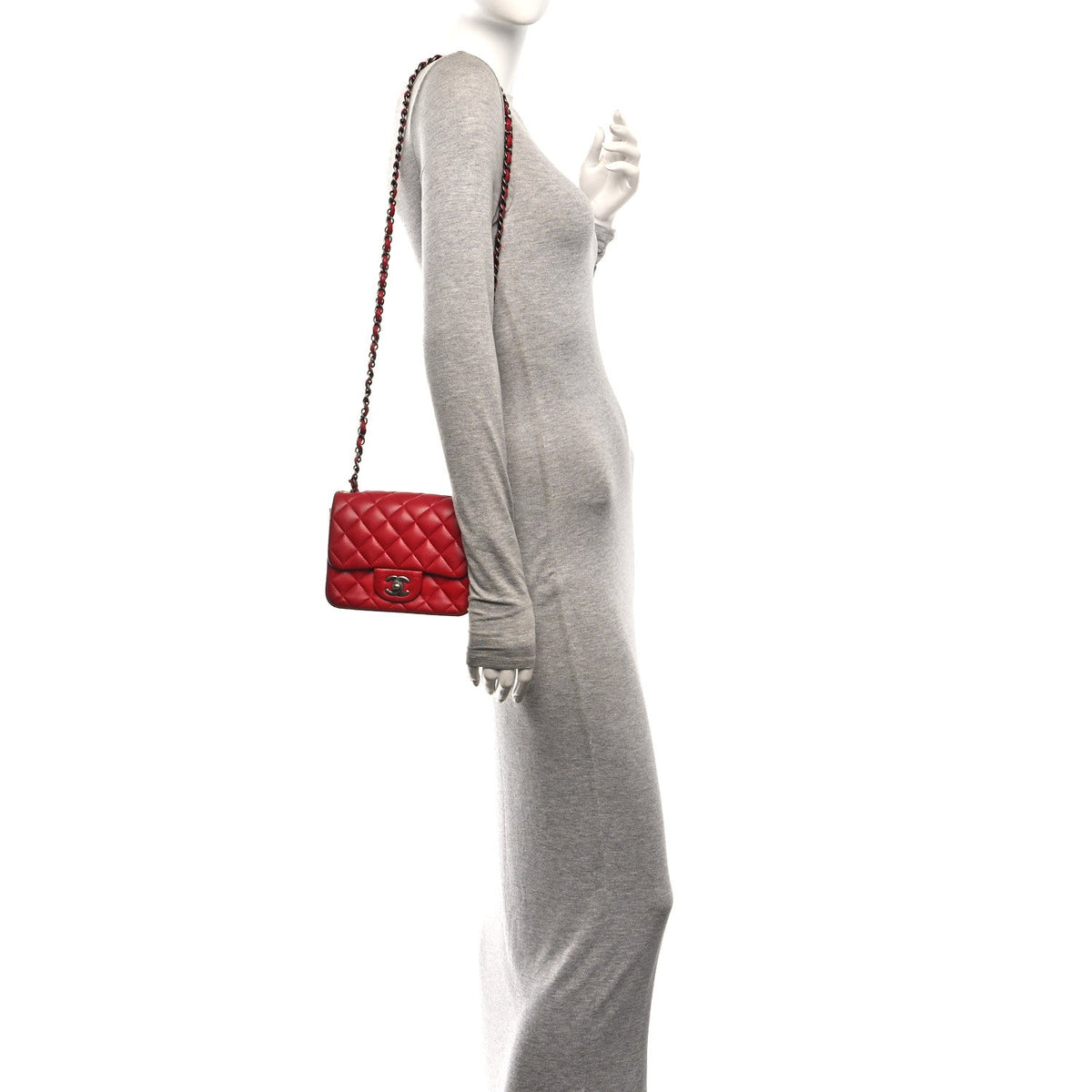 Lambskin Quilted Mini Square Flap Red