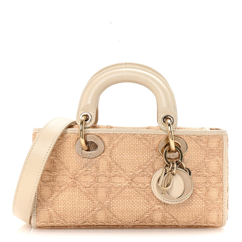 Raffia Macro Cannage Small Lady D-Joy Latte