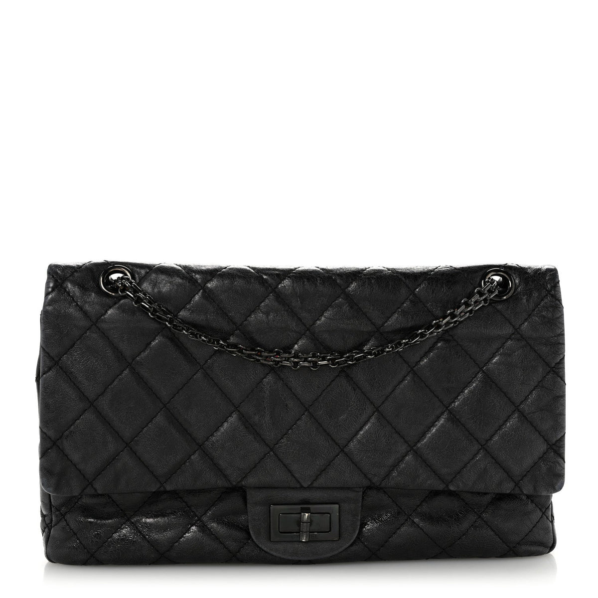 Metallic Aged Calfskin Quilted 2.55 Reissue 227 Flap So Black