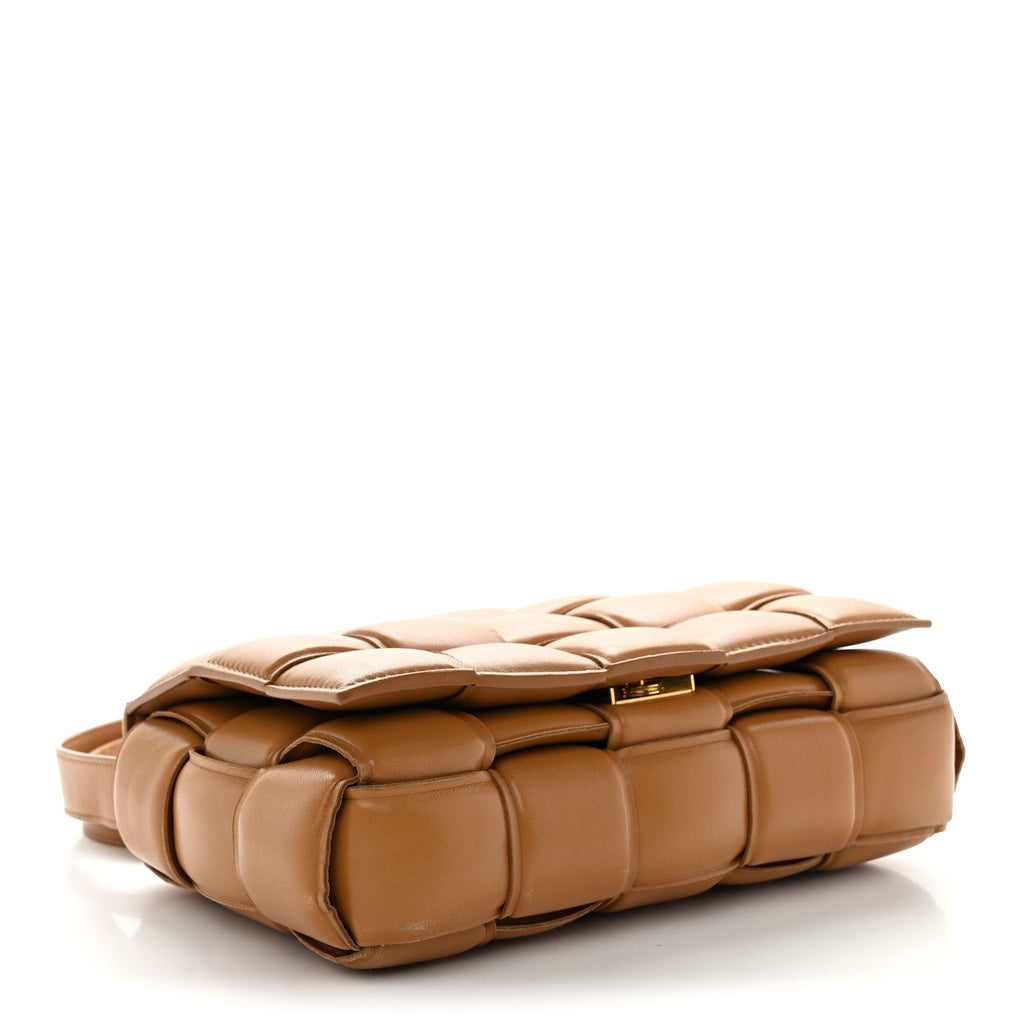 Nappa Maxi Intreccio Padded Cassette Crossbody Bag Caramel