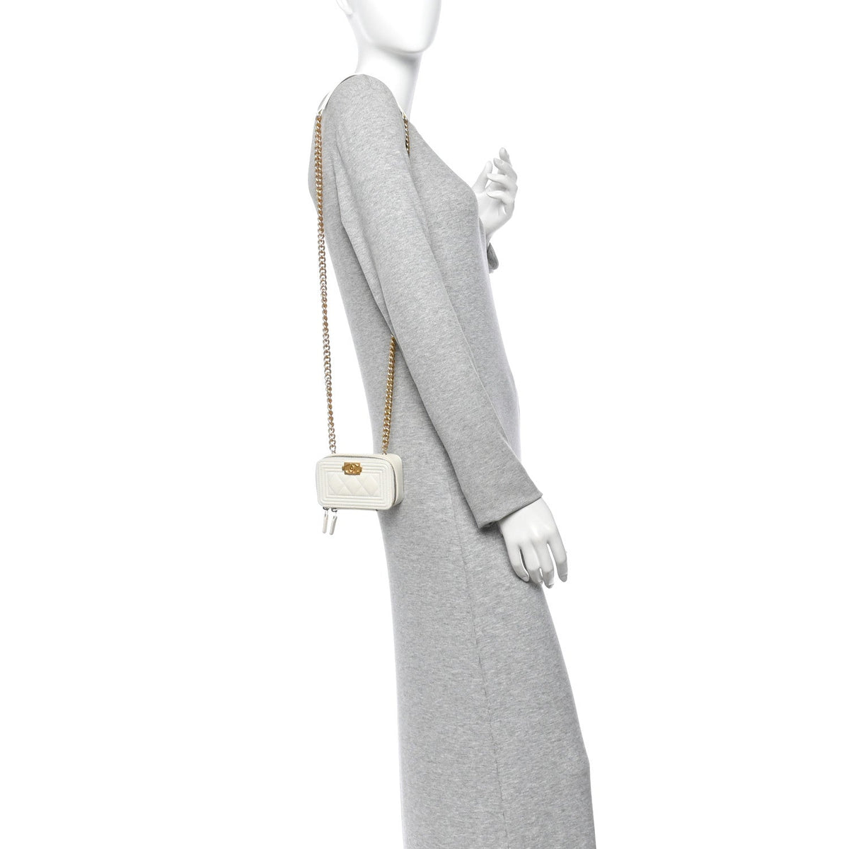 Caviar Quilted Mini Boy Clutch With Chain White