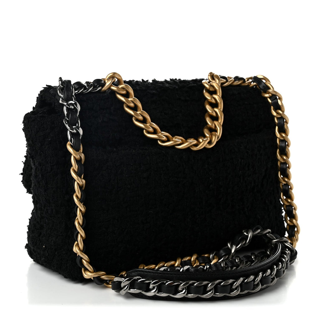 Tweed Quilted Medium Chanel 19 Flap Black