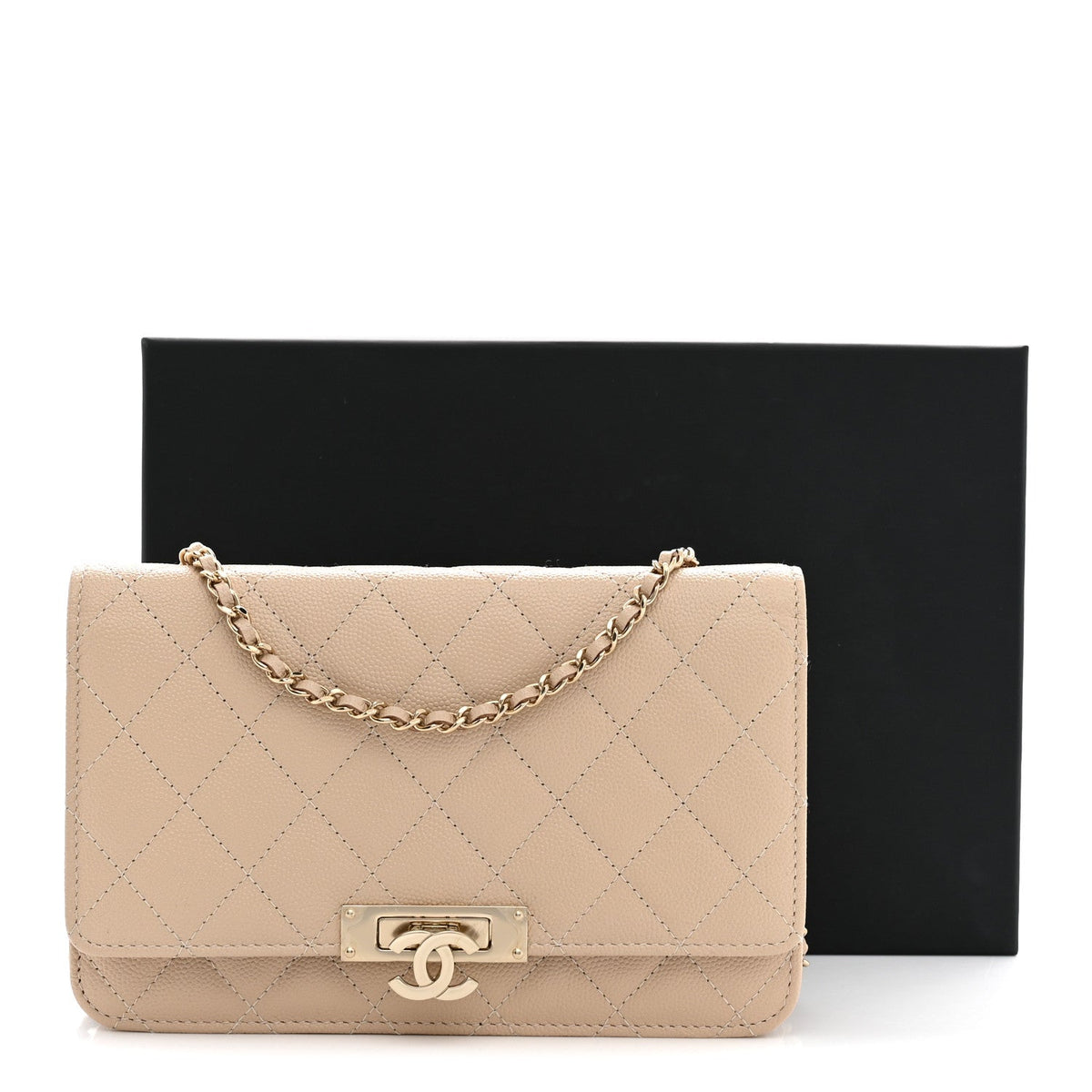 Caviar Quilted Golden Class Wallet On Chain WOC Beige