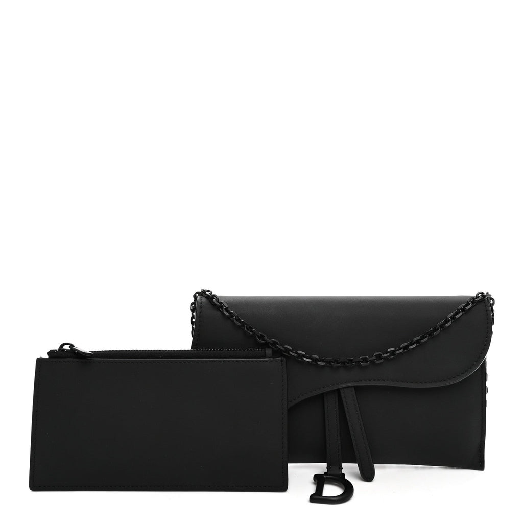 Ultra Matte Calfskin Saddle Chain Wallet Pouch Black