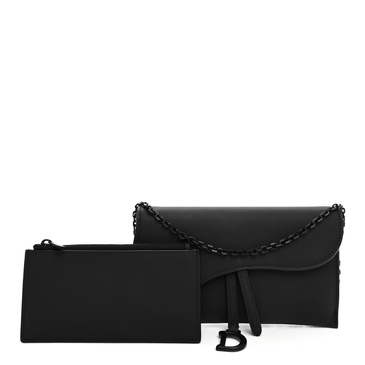 Ultra Matte Calfskin Saddle Chain Wallet Pouch Black