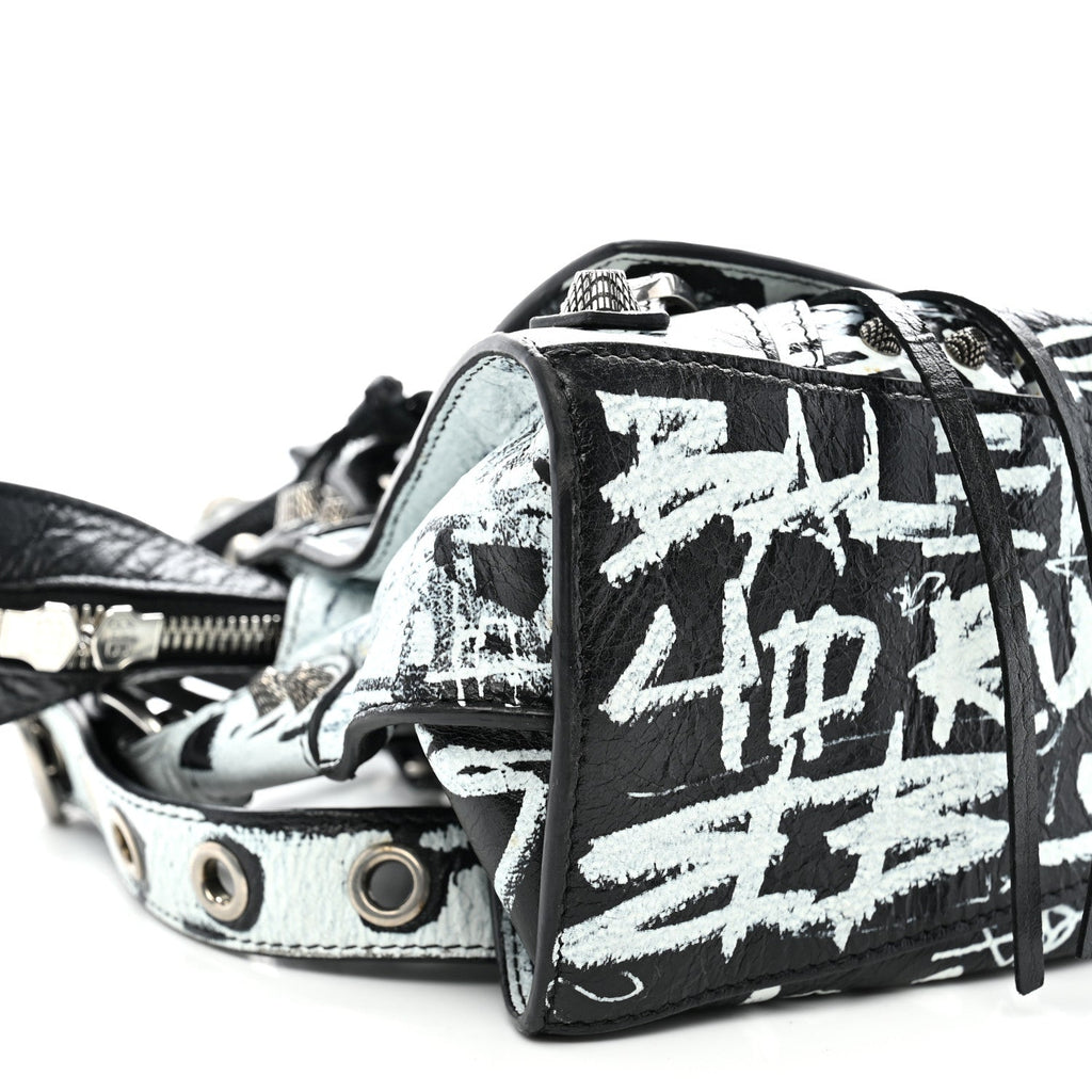 Agneau Arena Graffiti Neo Cagole City Handbag XS Black White