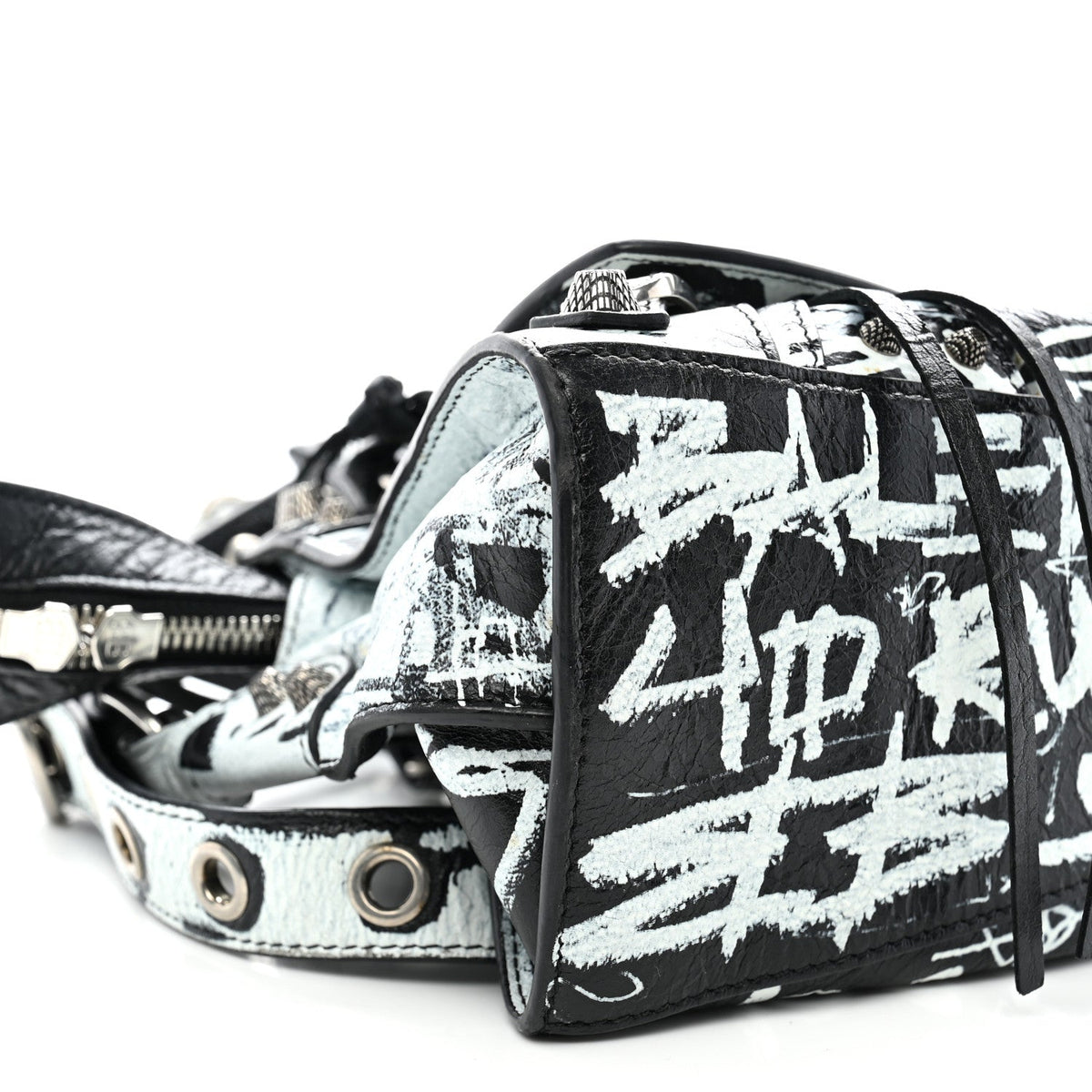Agneau Arena Graffiti Neo Cagole City Handbag XS Black White