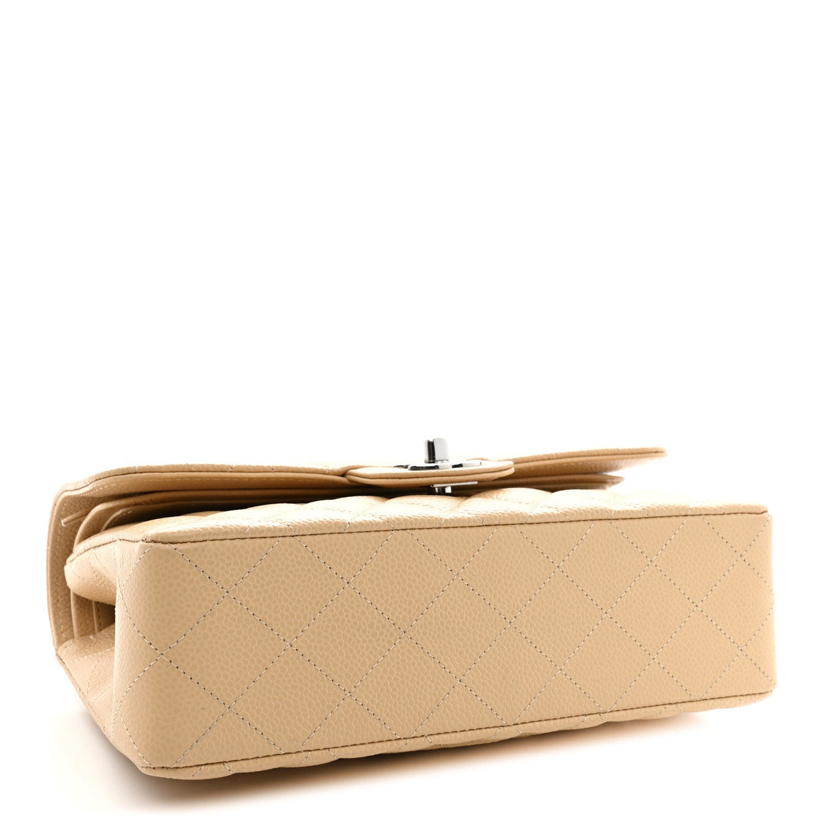 Caviar Quilted Small Double Flap Beige