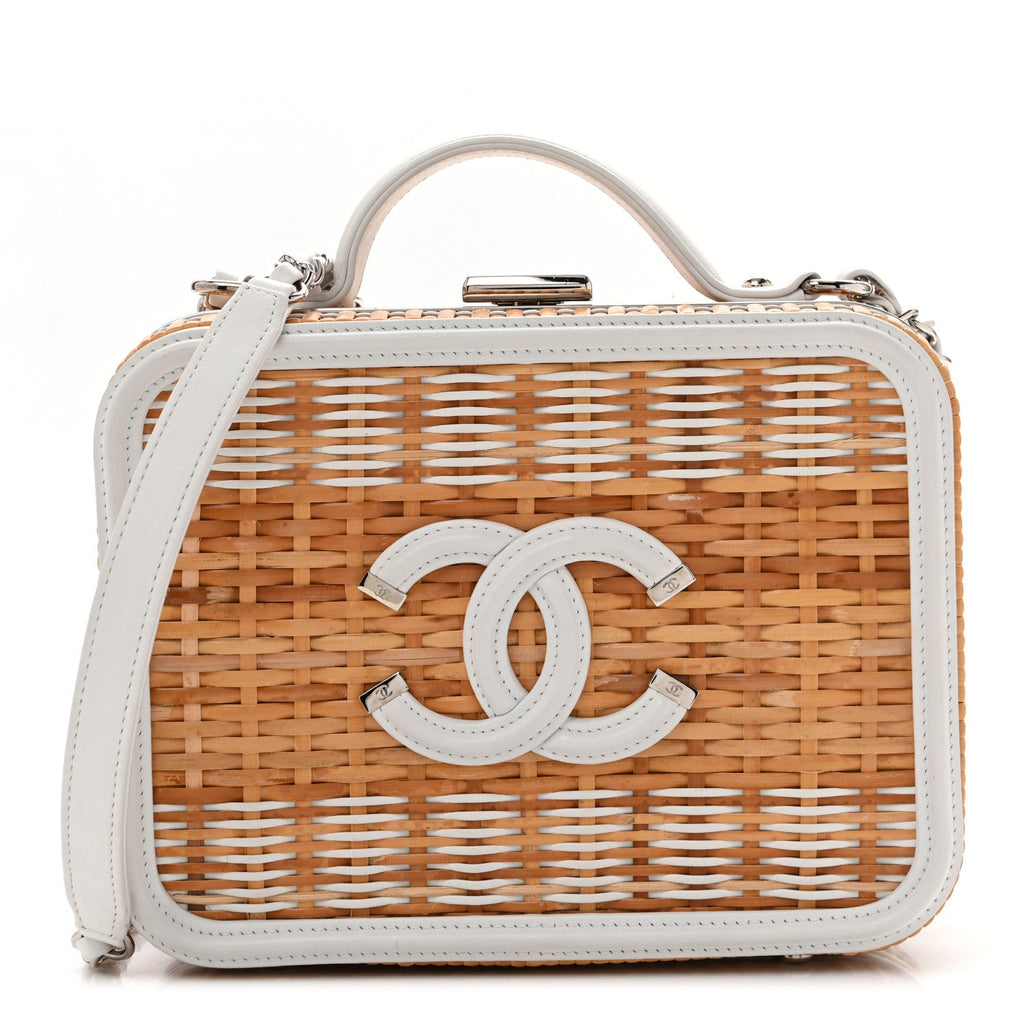 Raffia Calfskin CC Filigree Vanity Case White