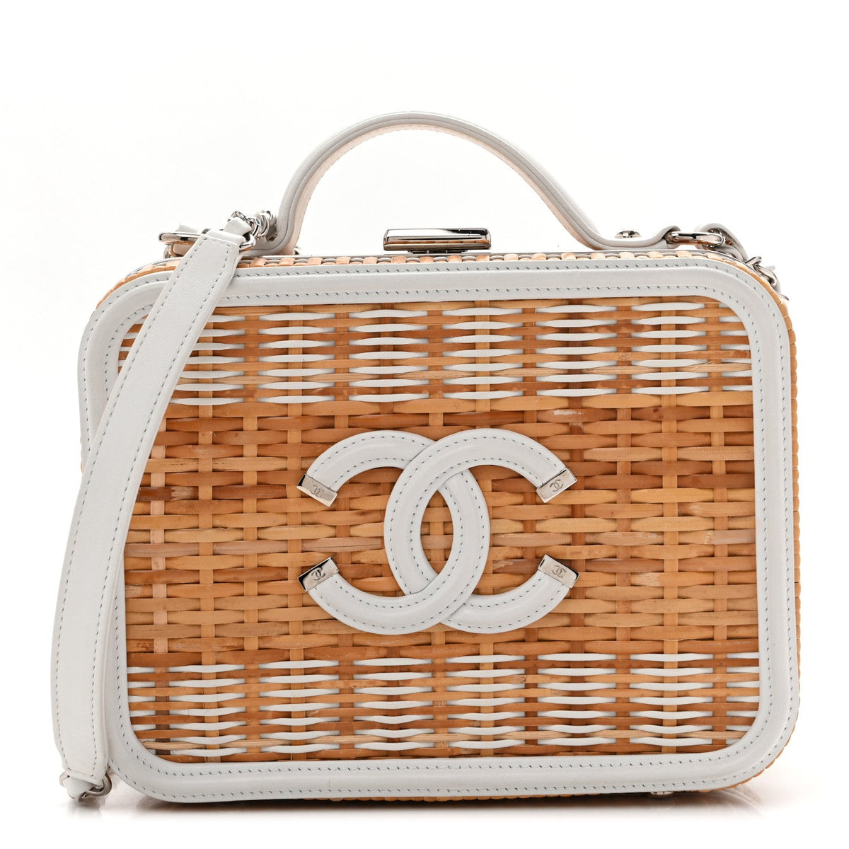 Raffia Calfskin CC Filigree Vanity Case White
