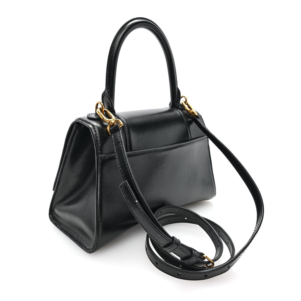 Shiny Box Calfskin Small Hourglass Top Handle Bag Black
