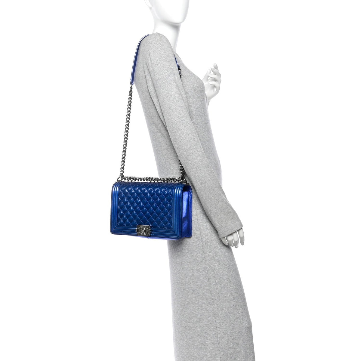 Metallic Patent Quilted New Medium Boy Flap Blue