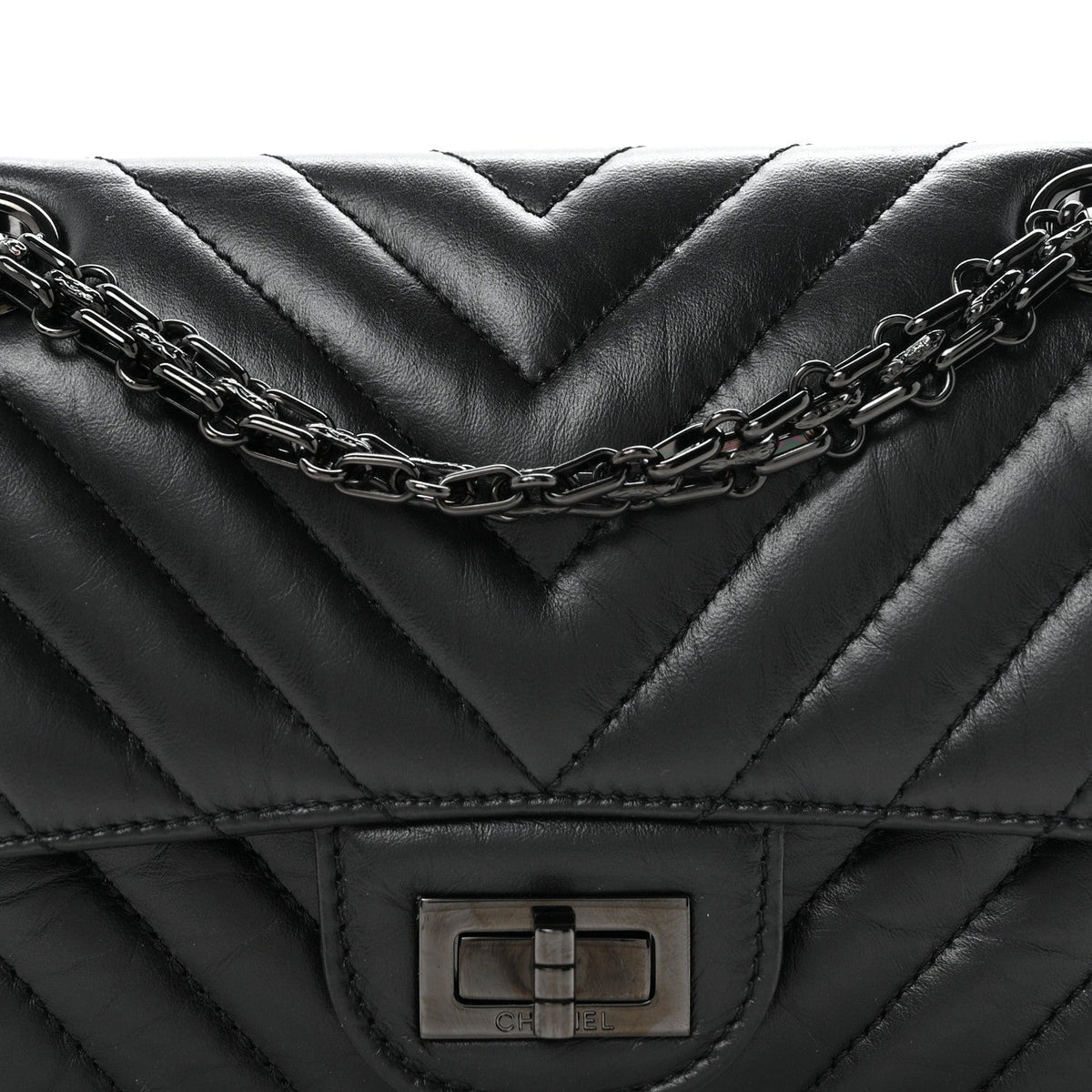 Aged Calfskin Chevron Quilted 2.55 Reissue Mini Flap So Black
