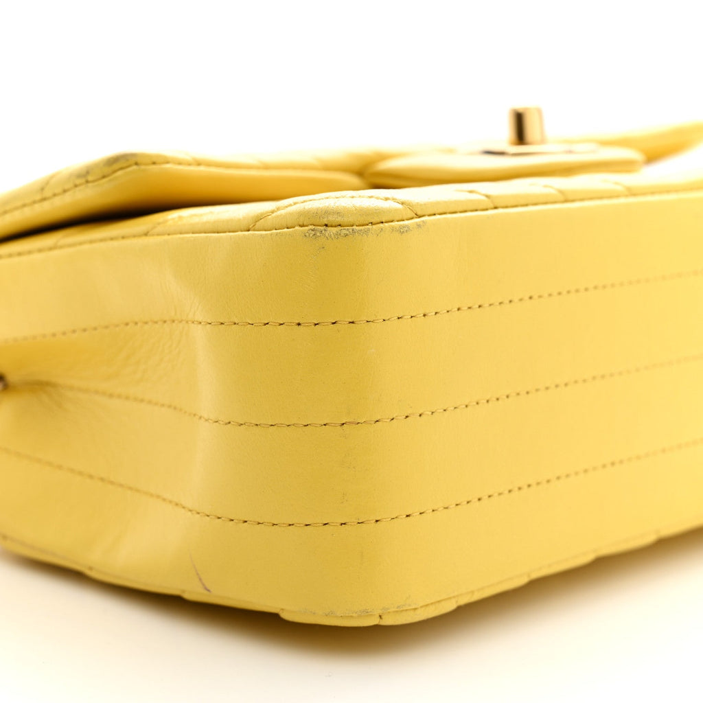 Lambskin Chevron Quilted Mini Rectangular Flap Yellow