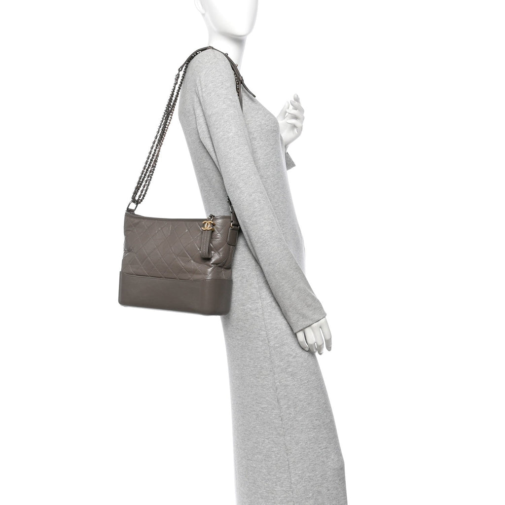 Aged Calfskin Quilted Medium Gabrielle Hobo Grey