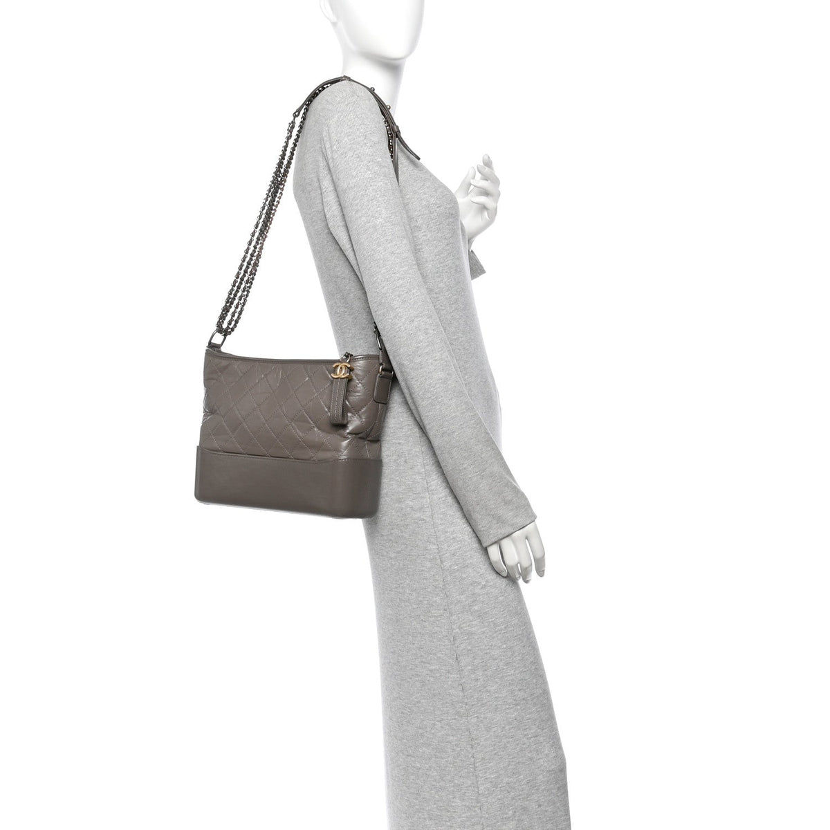 Aged Calfskin Quilted Medium Gabrielle Hobo Grey