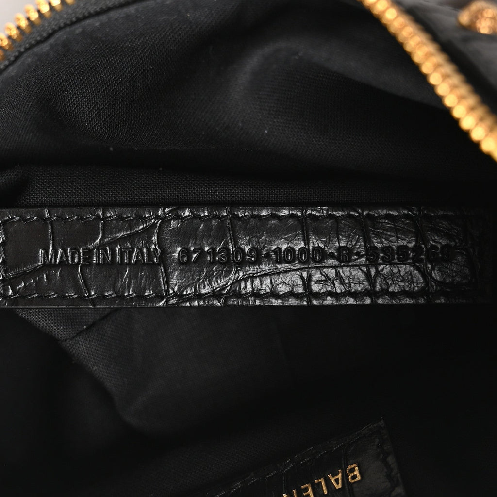 Extra Supple Calfskin Crocodile Embossed Le Cagole Shoulder Bag XS Black