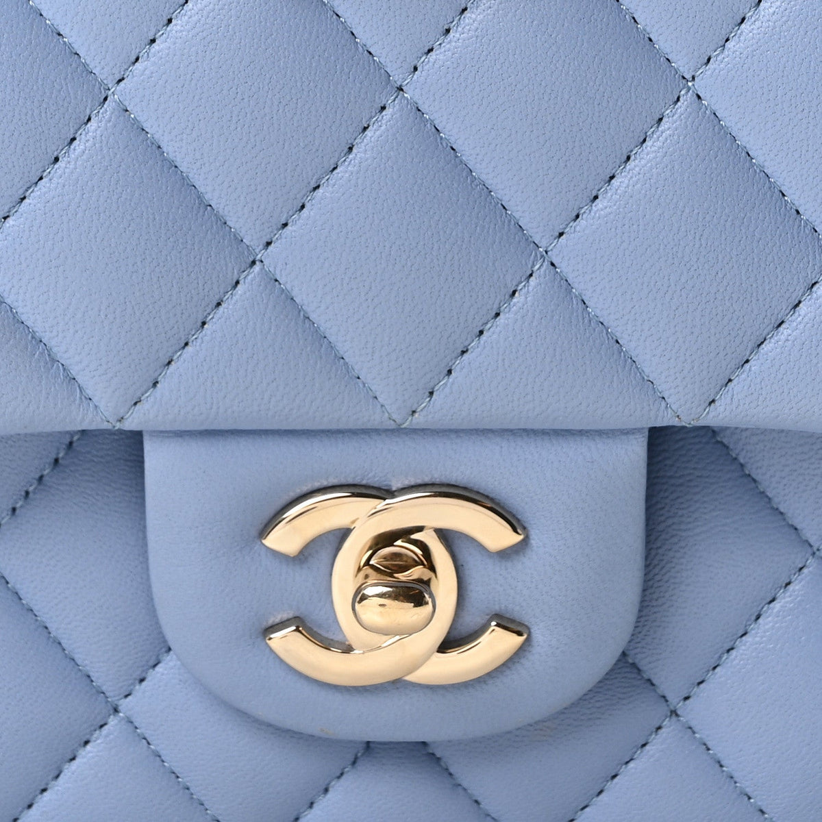 Lambskin Quilted Medium Double Flap Light Blue