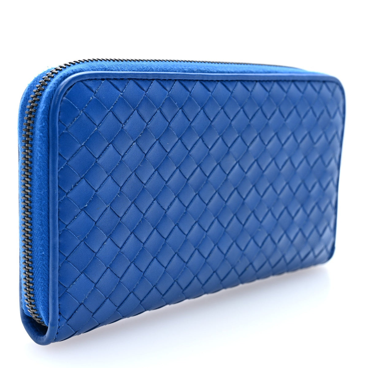 Nappa Intrecciato Zip Around Wallet Cobalt